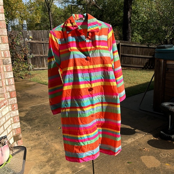 Vintage Aquasheen Aqua Sheen Striped Raincoat Rain Coat XS To Die For USA Made - Picture 11 of 11